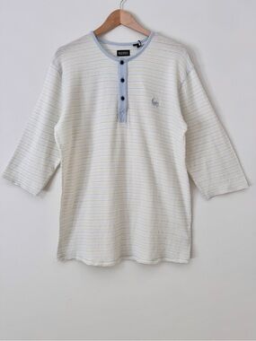 Vintage Y2K Mambo Australia Striped Henley Shirt 3/4 Sleeve Pastel NWT Large
